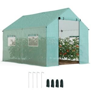 Serre de Jardin Tunnel 6 m² (2 × 3 m) — Bâche PE Anti-UV, 4 Fenêtres, Porte Enroulable, Armature Acier Galvanisé