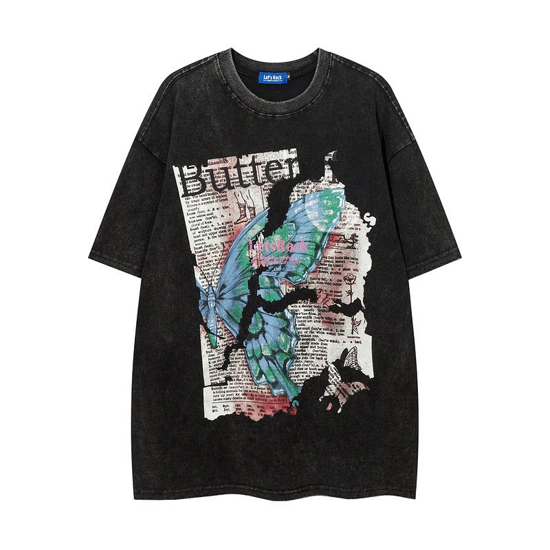 Men's Short Sleeve Letter Print Cotton Tee - Loose Fit Pullover